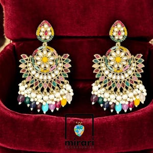 Kundan Jhumka Ohrringe: Multicolor Polki, indischer Brautschmuck