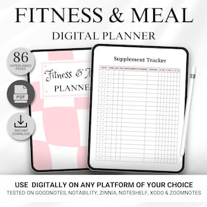 Cyfrowy planer fitness, śledzenie utraty wagi i kondycji, niedatowany dziennik fitness, planer treningów, śledzenie kalorii, cyfrowy planer posiłków