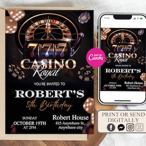 Editable Casino Birthday Invitation, Casino Birthday Invitation, Casino Theme Birthday Invitation, Poker Birthday Party, Casino party