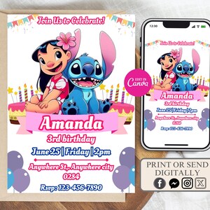 Stitch Birthday Invitation Editable Template, Canva Editable Birthday Invitation, Stitch Birthday Party Invitation, Invite Canva Template