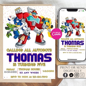 Optimus Prime Rescue Bots Transformers Birthday Invitation Template, Printable Rescue Bots Invitation, Digital Autobots Birthday Invite