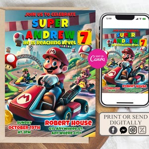 Bearbeitbare Super Mario-Geburtstags-Einladung, Mario-Einladungs-Geburtstagsvorlage, Mario Bros-Einladung, Super Mario-Geburtstags-Einladung