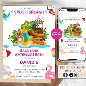 Waterslide Birthday Invitation, Boy Girl Splash Party Invite, Splash Birthday Evite, Water Slide Bash party, Summer Pool birthday Party