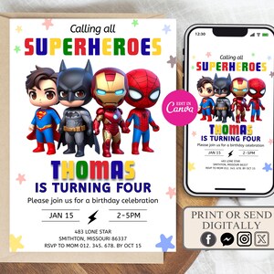 Editable Superheroes Birthday Invitation, Superhero Birthday Invite, Printable Avengers Superhero Invitation Card, Avengers Birthday Party