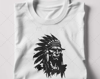 Indigenous Chief Portrait T-Shirt | Heritage Inspired Graphic Tee | Warrior Spirit Design