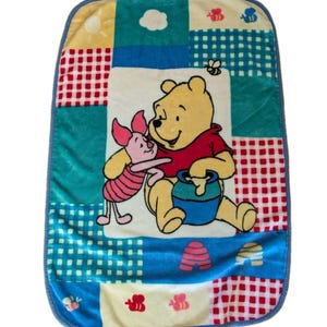 Disney Winnie the Pooh Piglet Honey Pot Plush Baby Blanket Vintage Gingham Bees