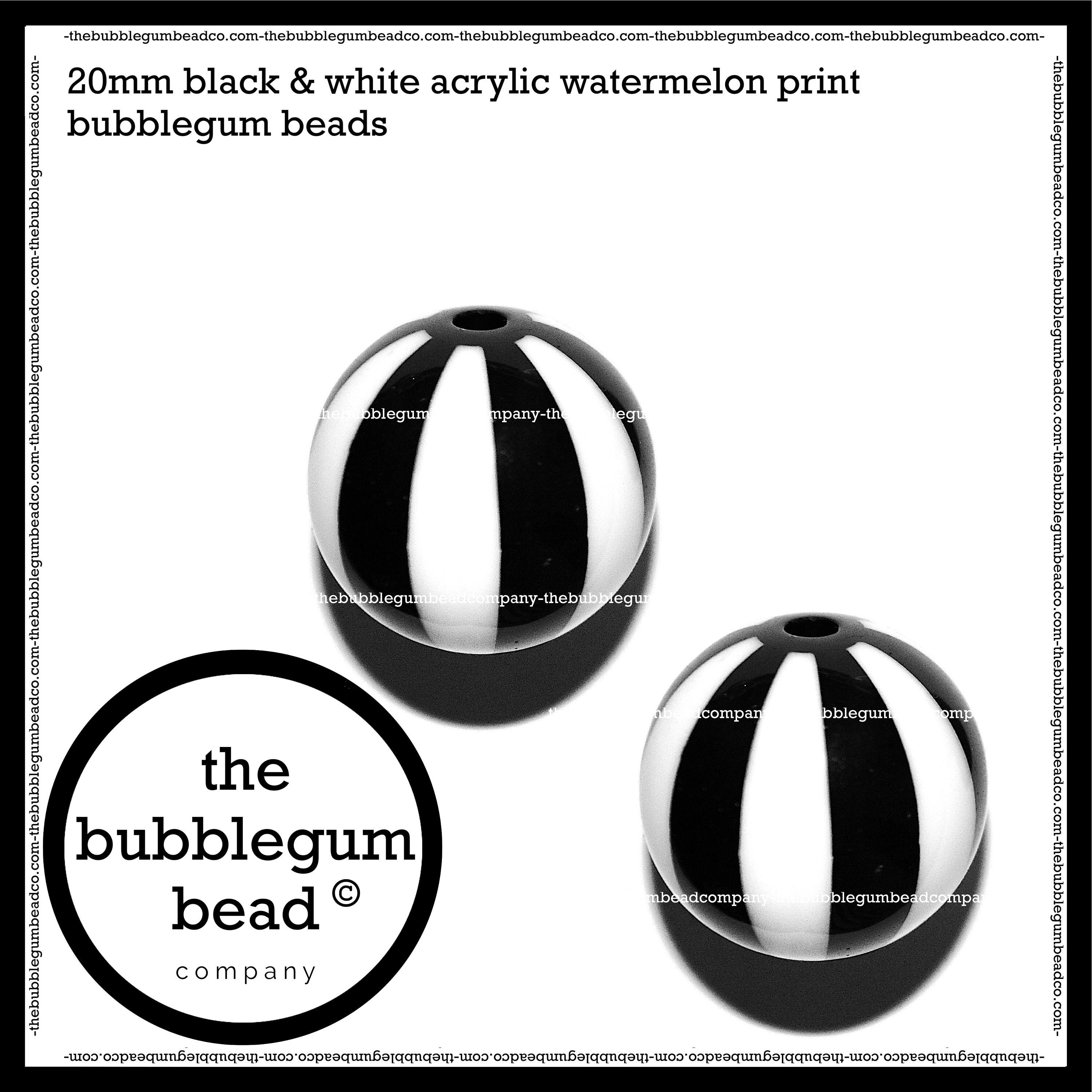 20mm Black Beach Ball Chunky Bubblegum Beads Set of 10 B89