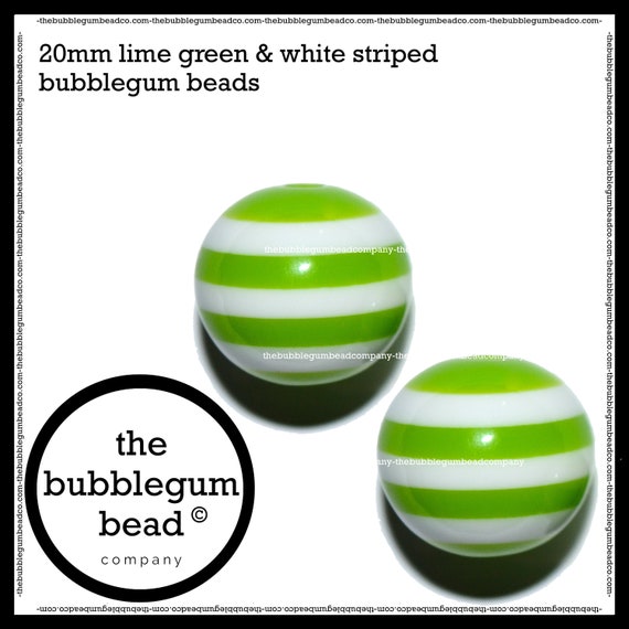 Bubble Gum Beads 20mm-GREEN /& WHITE STRIPED Chunky Beads Bubblegum Beads Acrylic Round Beads The Bubblegum Bead Co. Gumball Beads