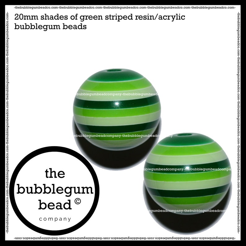 Bubble Gum Beads 20mm-GREEN /& WHITE STRIPED Chunky Beads Bubblegum Beads Acrylic Round Beads The Bubblegum Bead Co. Gumball Beads