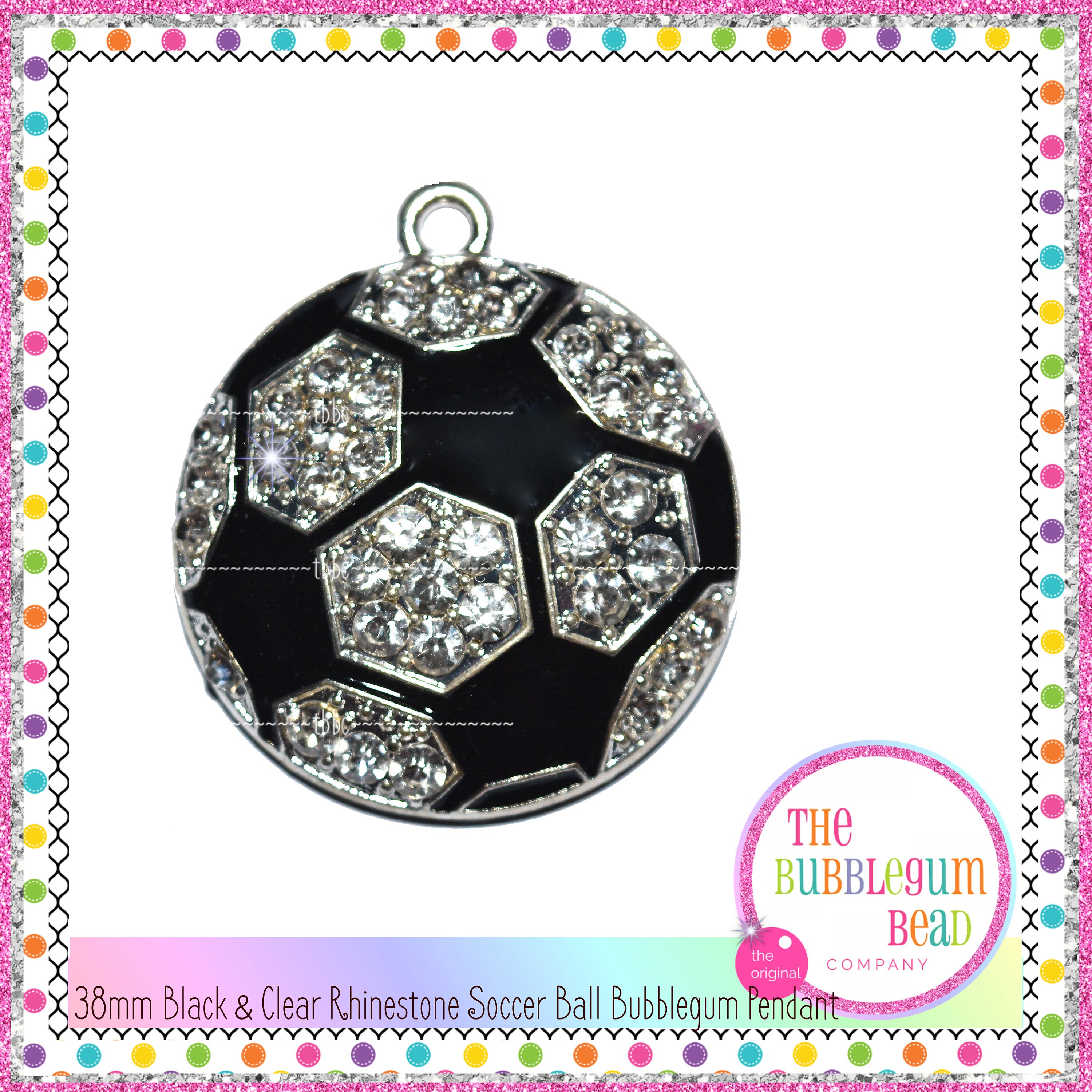 38mm BLACK & WHITE RHINESTONE Soccer Ball Bubblegum Necklace Etsy