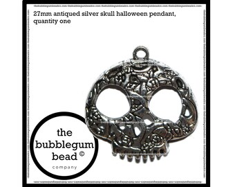 27mm-SILVER HALLOWEEN SKULL Day of the Dead Charm