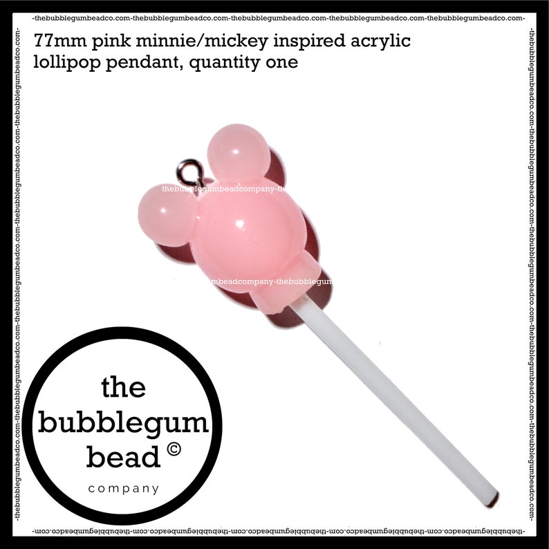 Acrylic Mouse Charm Kawaii Pendant The Bubblegum Bead Co. Disney Inspired Pendant 77mm-PINK MINNIE LOLLIPOP Pendant Lollipop Pendant