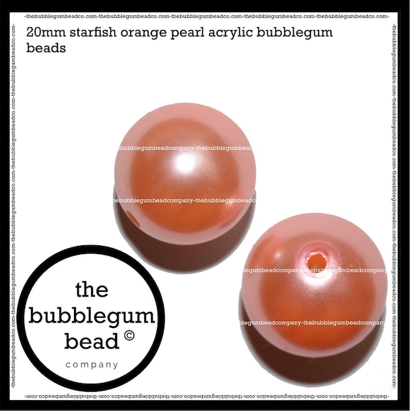 20mm-STARFISH ORANGE PEARL Solid Acrylic Chunky Bubblegum Beads, The Bubblegum Bead Company