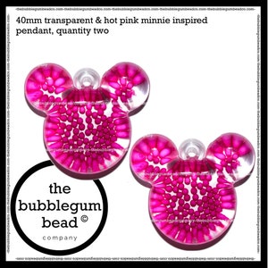 40mm-HOT PINK MINNIE Acrylic Pendant, Qty. 2, Disney Bubblegum Necklace Pendant, Charm, Gumball Necklace Pendant, The Bubblegum Bead Company