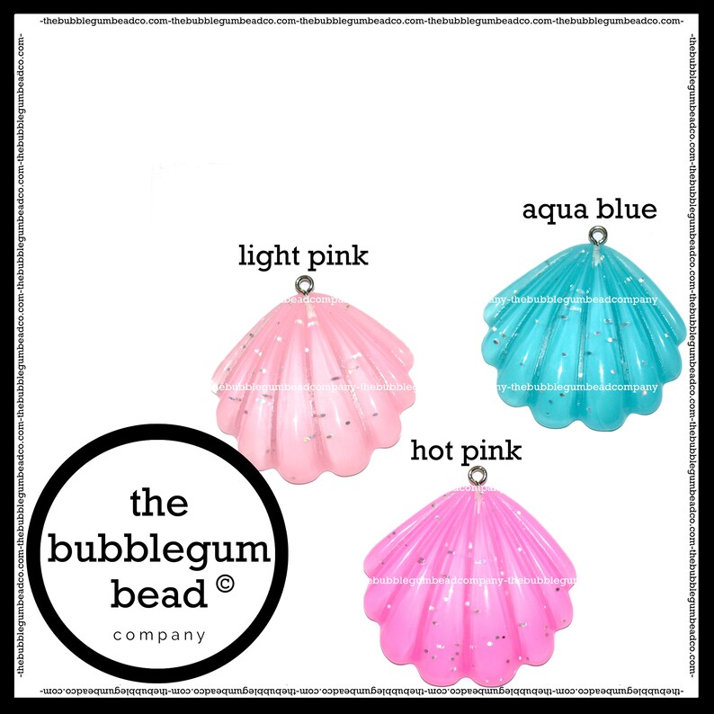 The Bubblegum Bead Co. 40mm-RESIN GLITTER SHELL Pendant Bubblegum Necklace Pendant Gumball Necklace Pendant Chunky Necklace Pendant