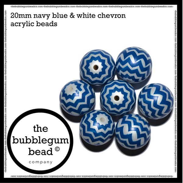 20mm-NAVY BLUE & WHITE Chevron Bubblegum Beads