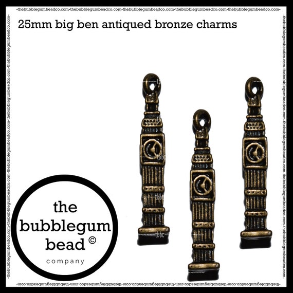 2 Clock Charms Antiqued Silver Big Ben UK Charms 27mm Steampunk