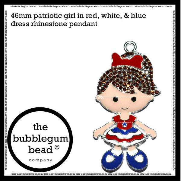 46mm-PATRIOTIC GIRL PENDANT Rhinestone Bubblegum Necklace Pendant, Gumball Necklace Pendant, Chunky Necklace Pendant, The Bubblegum Bead Co.