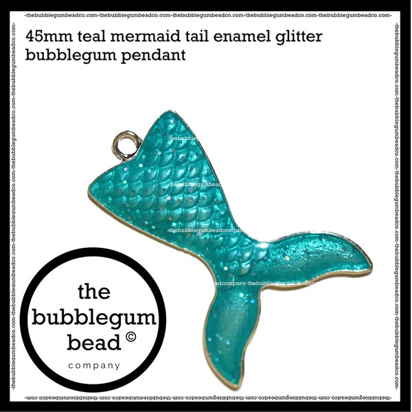 45mm-TEAL MERMAID TAIL Enamel Bubblegum Necklace Pendant, The Bubblegum Bead Company