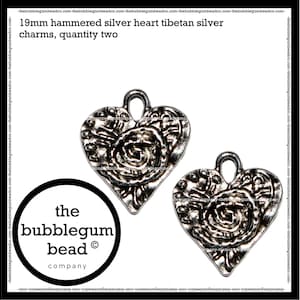 20mm-SILVER HAMMERED HEART Charm, Qty. 2, Silver Heart Charm, Valentine's Heart Charm, Earring Dangle Silver Heart, The Bubblegum Bead Co.