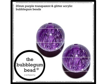 20mm-PURPLE TRANSPARENT GLITTER Acrylic Chunky Bubblegum Beads, The Bubblegum Bead Company