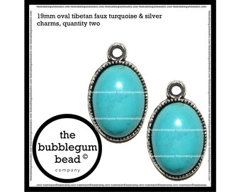 19mm-TIBETAN SILVER FAUX Turquoise Oval Pendant, Necklace Pendant, Gumball Chunky Necklace Pendant, Oval Pendant, The Bubblegum Bead Company