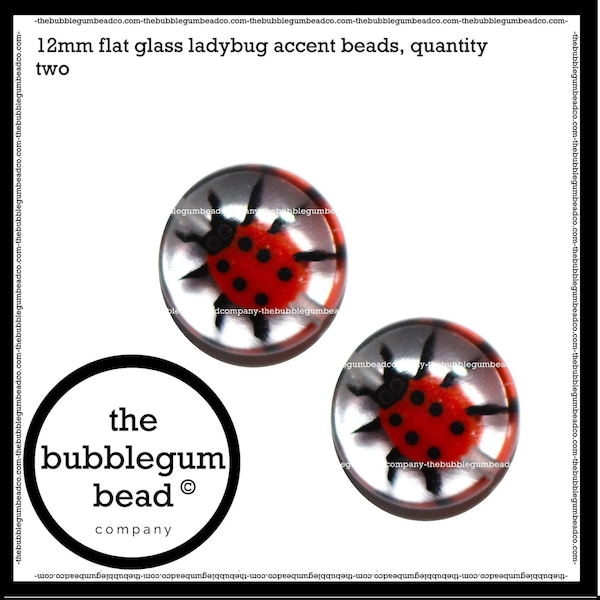 12mm-GLASS LADYBUG COIN Lampwork Focal Beads, Quantity 2