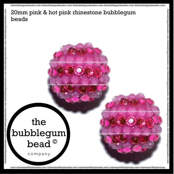 20mm-PINK STRIPED RHINESTONE Acrylic Chunky Bubblegum Beads, The Bubblegum Bead Company