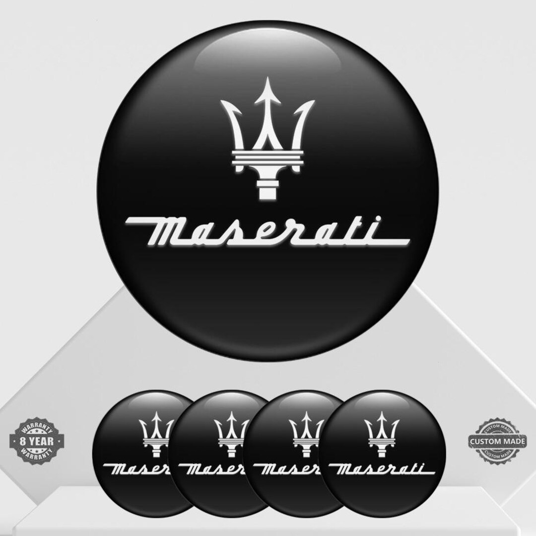 Maserati Stickers Domed Wheel Center Caps Rims Glossy Hub Emblem Logo ...
