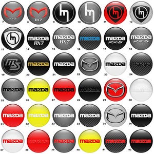 Mazda Logo Stickers Domed Wheel center caps Rims Glossy Hub Emblem Badges 4 Pcs Silicone Resin Epoxy Decals Gift Present Man 3d 30 Models