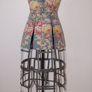 Antique Dress Form. Adjustable Dress Form Mannequin. 1900s Dressmakers Form Cage Skirt. Antique Cabbage Roses Barkcloth Sewing Mannequin image 10