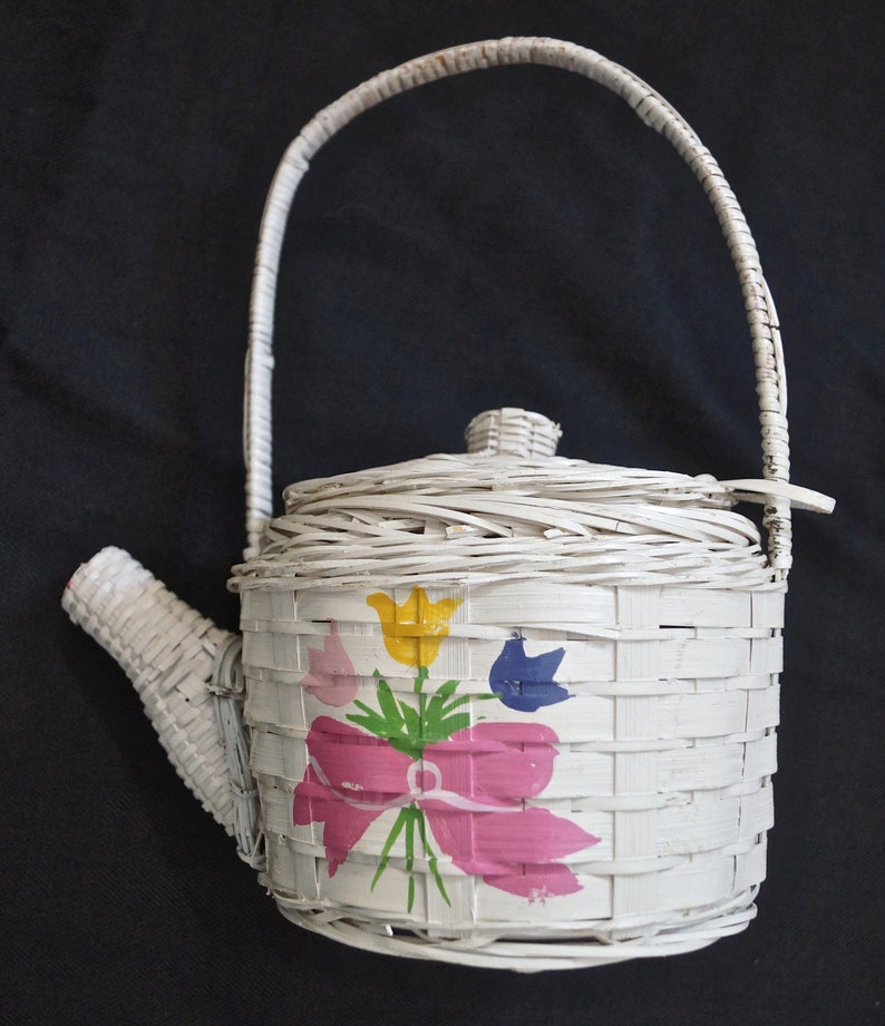 Vintage Figural Wicker Purse Teapot Spring Bouquet. White Etsy