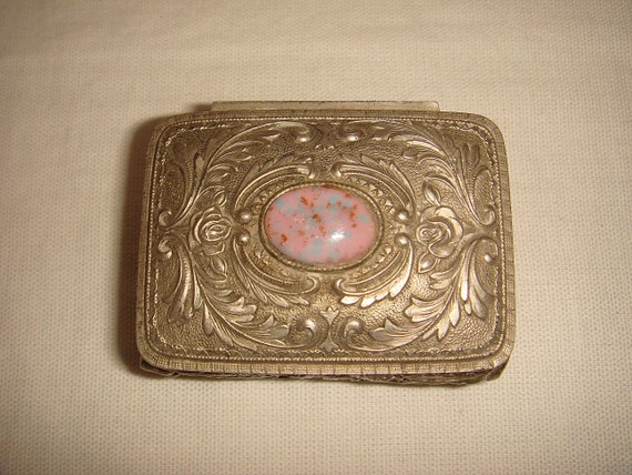 trinket box Silver and blue jewelry casket made in Japan