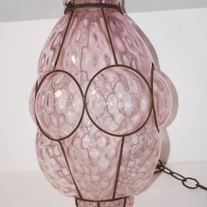 Vintage Crystal Pink Hand Blown Murano Glass Cage Pendant Light.  Antique Murano Glass Style Lantern Lamp. Glass Lamp Pendant Shabby Chic
