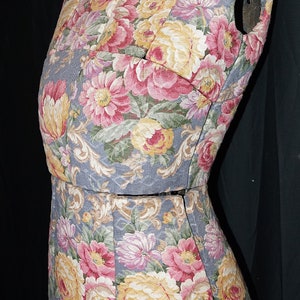 Antique Dress Form. Adjustable Dress Form Mannequin. 1900s Dressmakers Form Cage Skirt. Antique Cabbage Roses Barkcloth Sewing Mannequin image 2