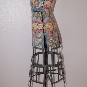 Antique Dress Form. Adjustable Dress Form Mannequin. 1900s Dressmakers Form Cage Skirt. Antique Cabbage Roses Barkcloth Sewing Mannequin image 8