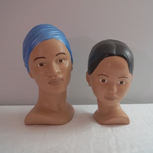 Vintage MCM Marwal Style Ceramic Turban Head Bust and Polynesian Girl Head Bust, Holland Mold Ceramic Head Busts, Mid Century 70s Home Decor