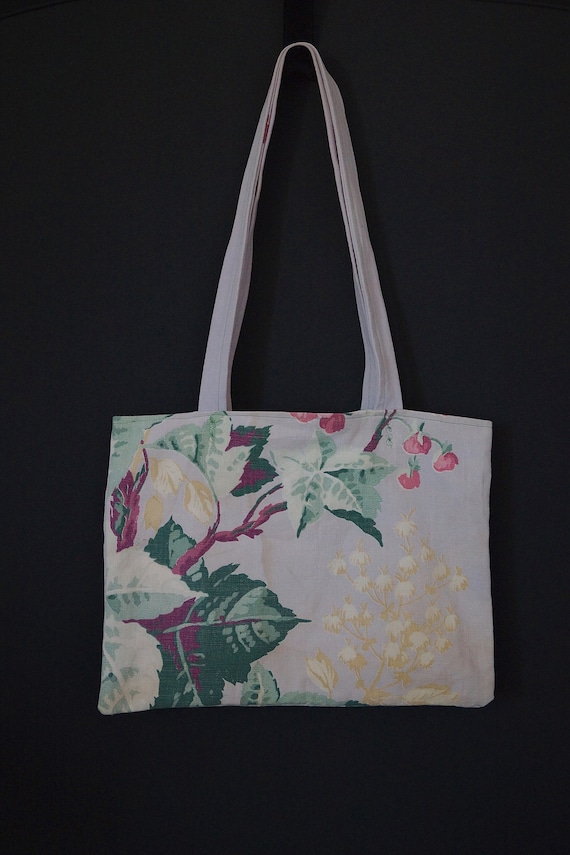 Vintage Handmade Fabric Tote Bag. Tropical Floral… - image 2