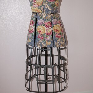 Antique Dress Form. Adjustable Dress Form Mannequin. 1900s Dressmakers Form Cage Skirt. Antique Cabbage Roses Barkcloth Sewing Mannequin image 7