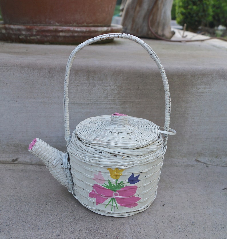 Vintage Figural Wicker Purse Teapot Spring Bouquet. White Etsy