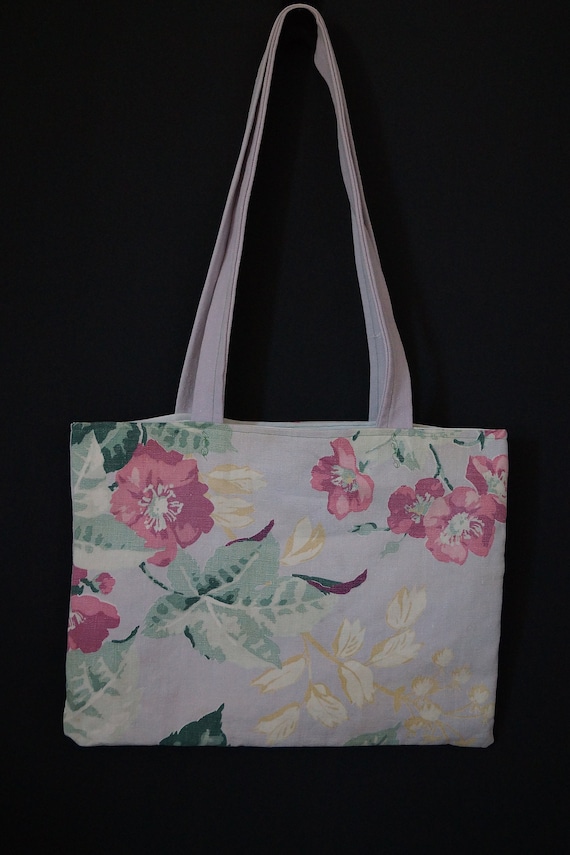 Vintage Handmade Fabric Tote Bag. Tropical Floral… - image 1