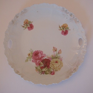 Vintage Shabby Roses Cake Plate. Shabby Chic Cottage Roses Plate. Romantic Shabby Chic Roses Serving Plate