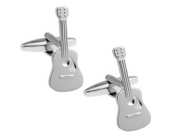 Black Electric Guitar Design Cufflinks with Personalised Engraved Chrome Case