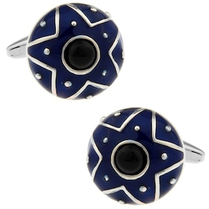Boutons de manchette ronds étoiles bleu marine