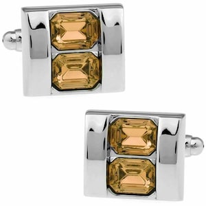 Double Light Topaz Crystal Cufflinks