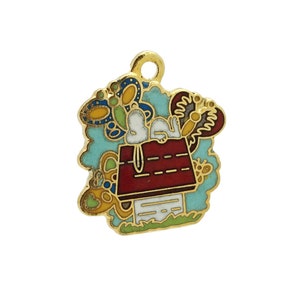 Vintage Aviva 1970&#39;s Snoopy Cloisonne Charm Doghouse and Butterflies