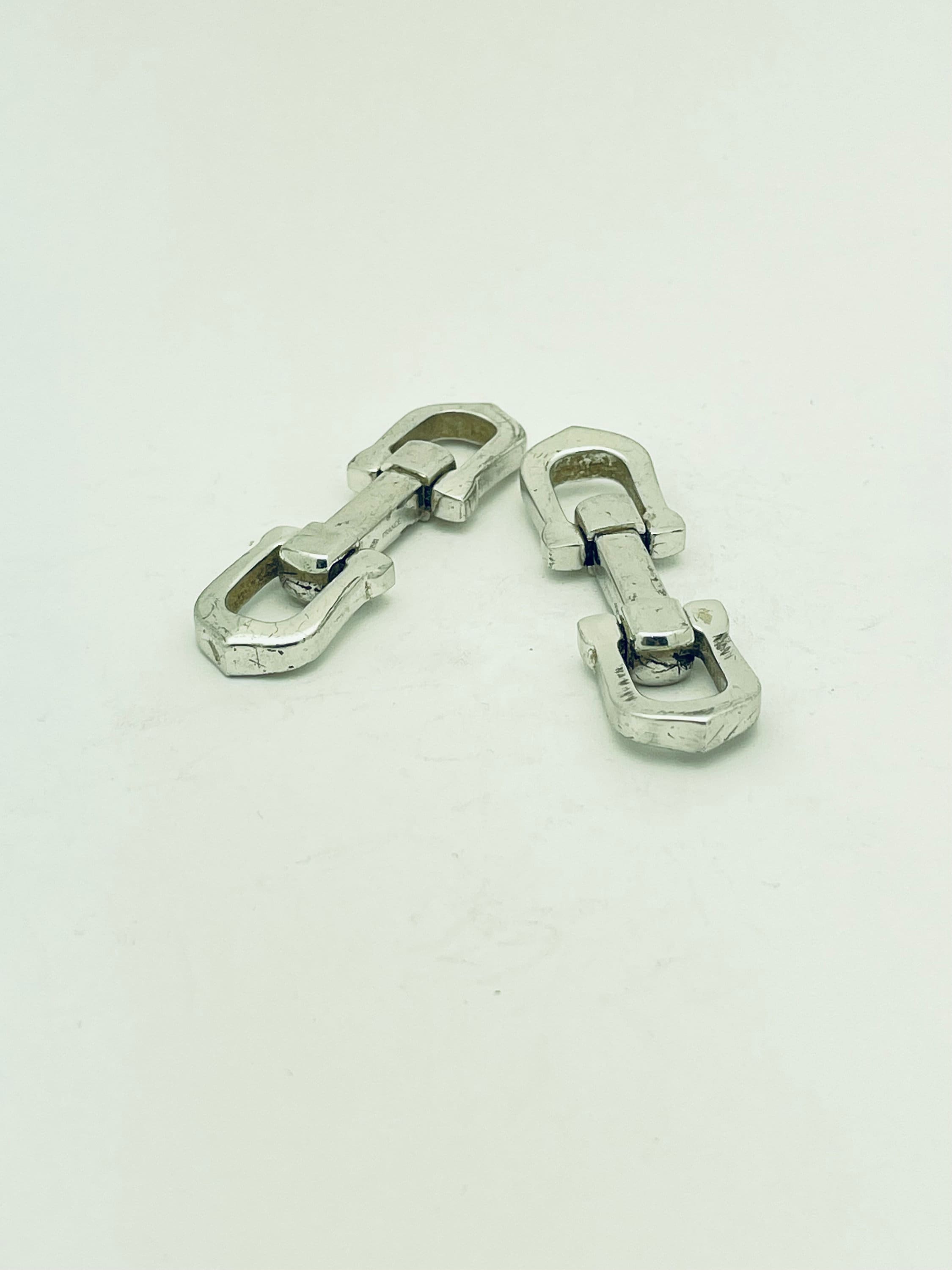 Authentic Cartier Long C Shape strap Decor Cufflinks Sterling Silver