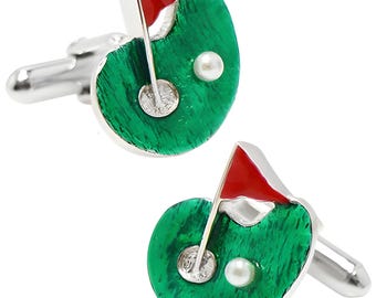 Golf Green Flag and Ball Cufflinks