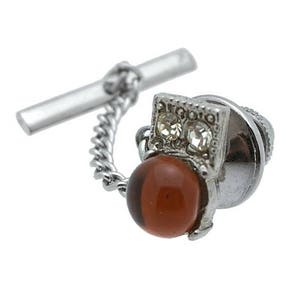Vintage Silver Tone Tie Tac/Lapel Pin Orange Stone #549
