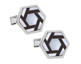 Hexagon Black & White Shell Cuffs